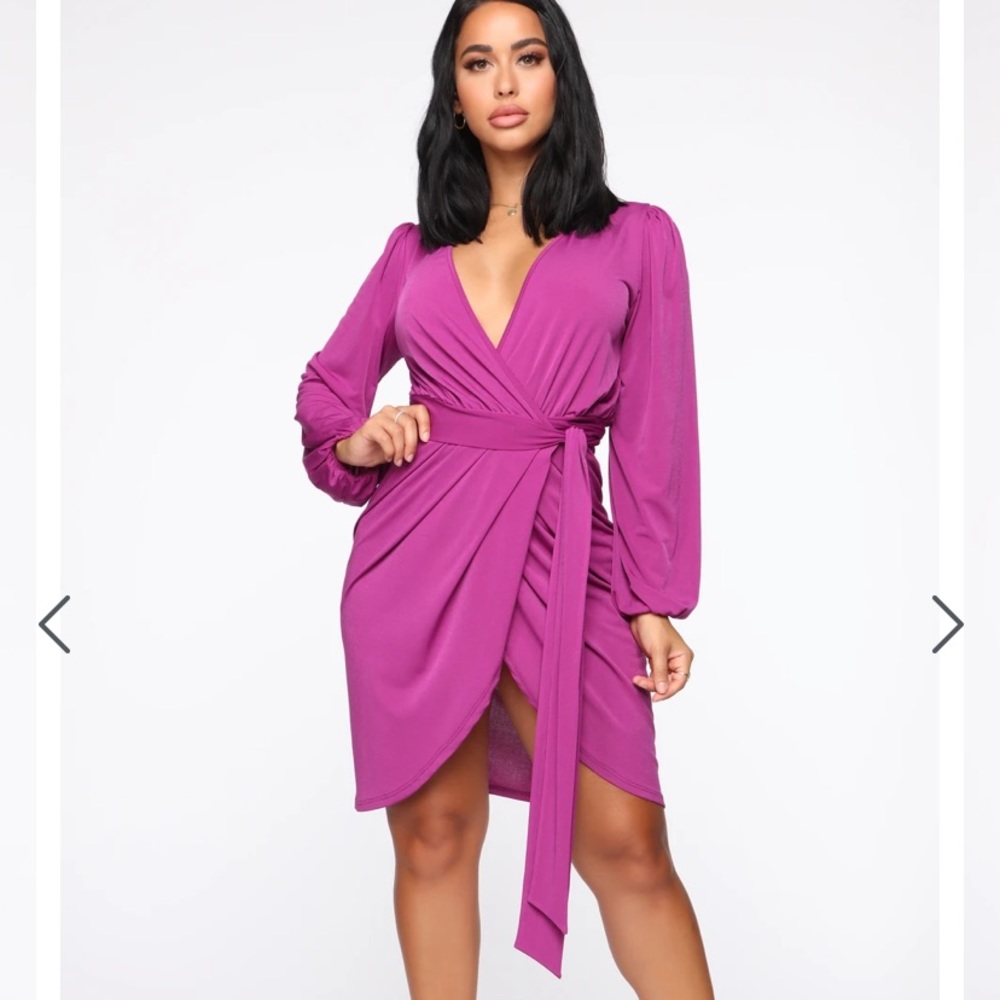 Fashion Nova Wrapped in Success Mini Dress in Magenta.